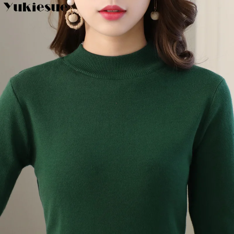 

2022 autumn winter cashmere sweater female pullover half high collar turtleneck sweater women solid color lady basic sweater