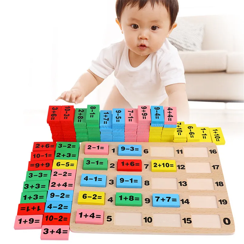 110PCS Colored Wooden Domino Blocks Math Toys For Kids Learning Wood Dominoes Set Game Montessori Mathematical Toy Children Gift