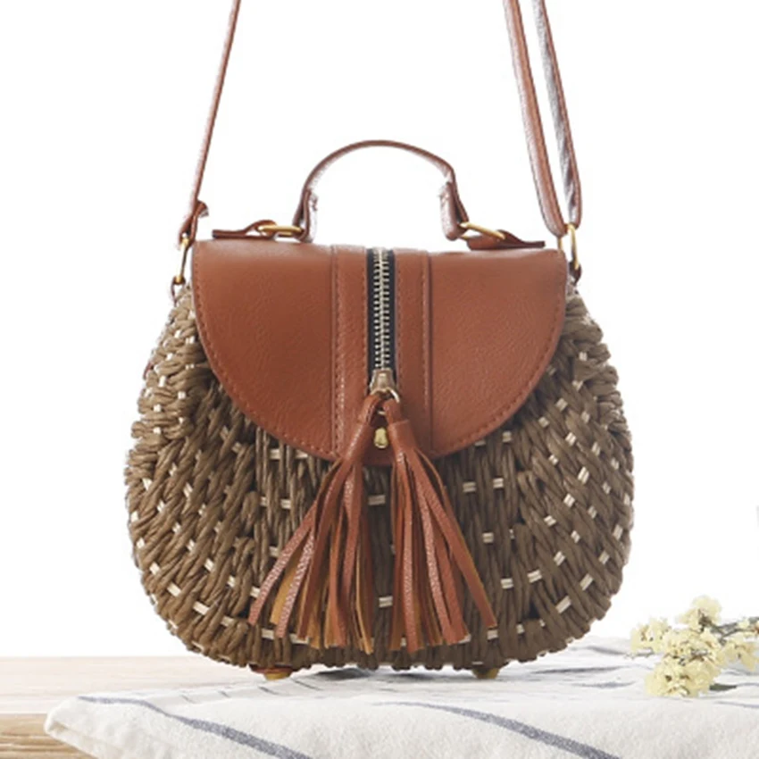 

New style rope woven bag College wind small fresh rattan straw bag Beach holiday shoulder women's woven bag