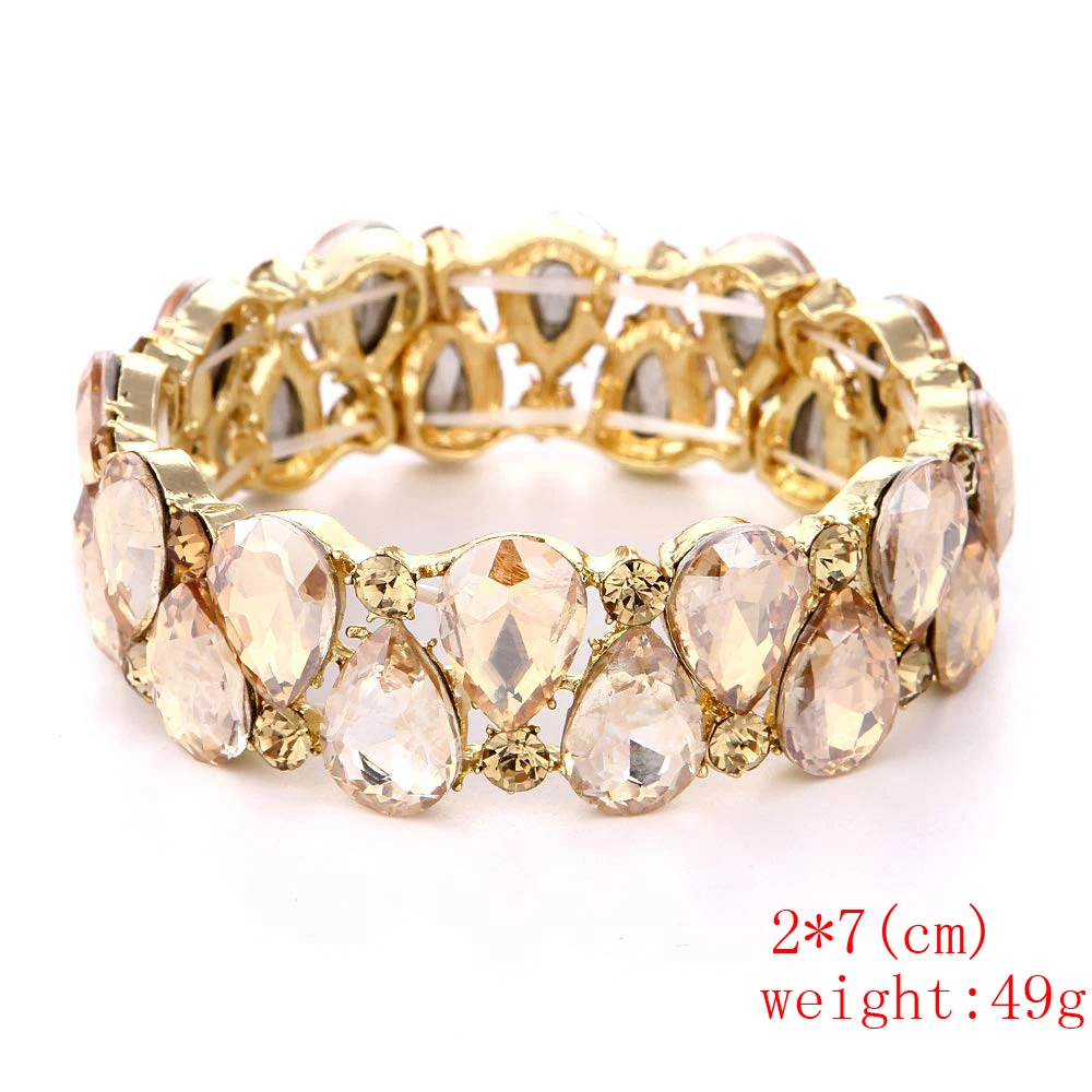 16 Colors Elegant Crystal Cuff Bangles Tear Drop Bracelet Women Stretch Bangle Indian Bridal Wedding Costume Jewelry Girl Gifts