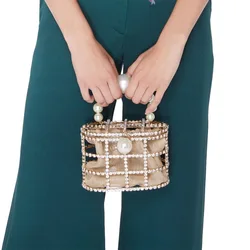 HOT Luxury Lady Handbag Diamond Decorative Basket Bag Rhinestone Birdcage Crystal Bag Female Pearl Bag for Party wedding Bags