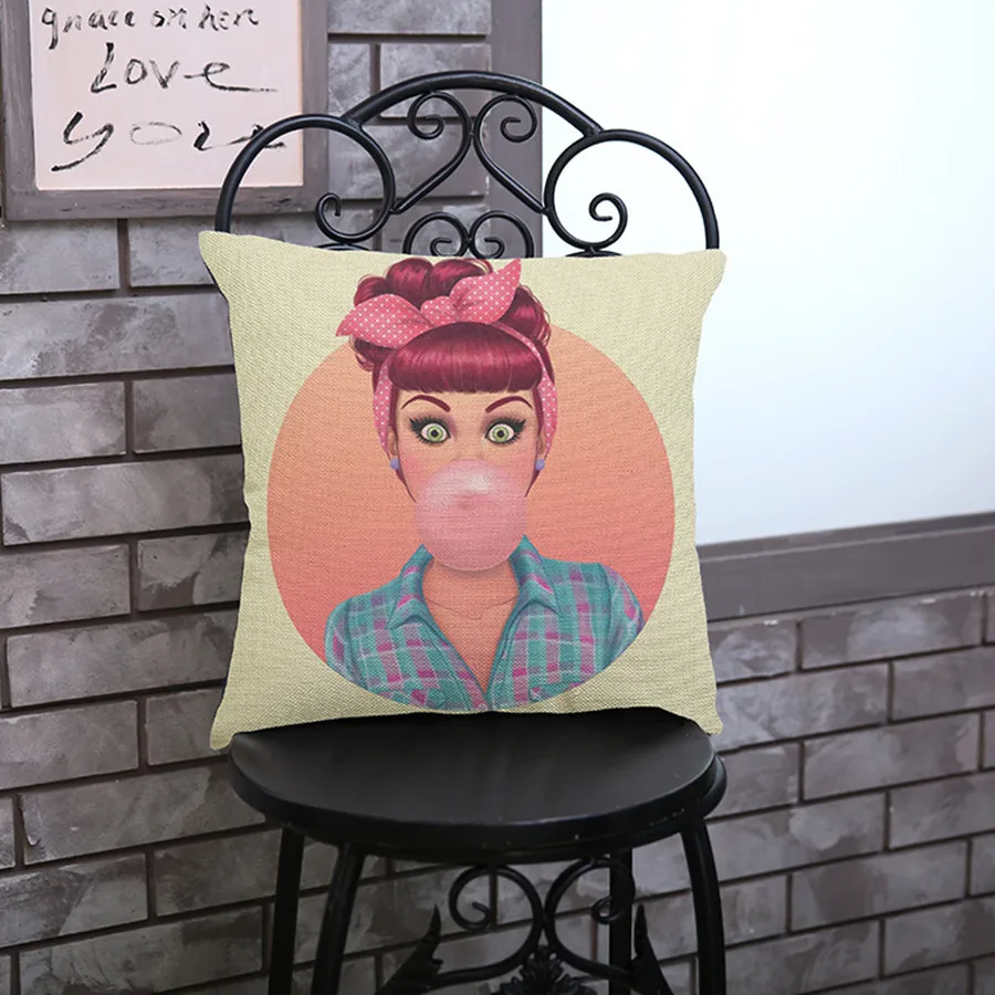 Pop Art Cartoon Style Cushion Cover Vintage Design Punk Girls Funky Art Cotton Linen Decoration Sofa Throw Pillow Case almofadas