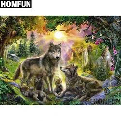 HOMFUN 5D obraz diamentowy DIY „z rodziny wilków” pełne wiertło żywica diamentowa haft Cross Stitch Home Decor A04012