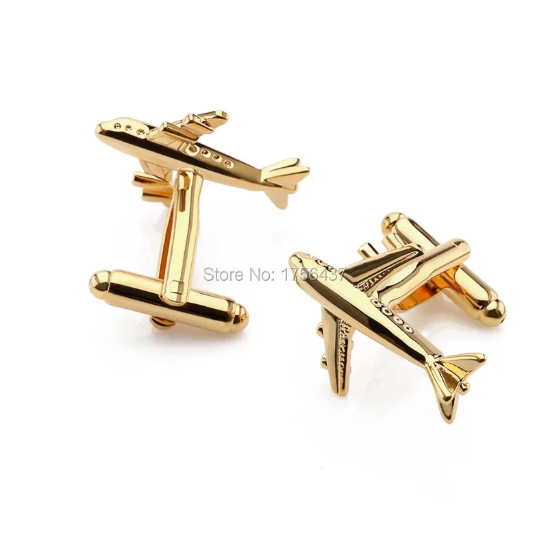 Lepton Brand Plane Cufflinks for mens Gold & Silver Color Fashion Airplan Men Shirt Cuffs Cuff links Formal Business Wedding