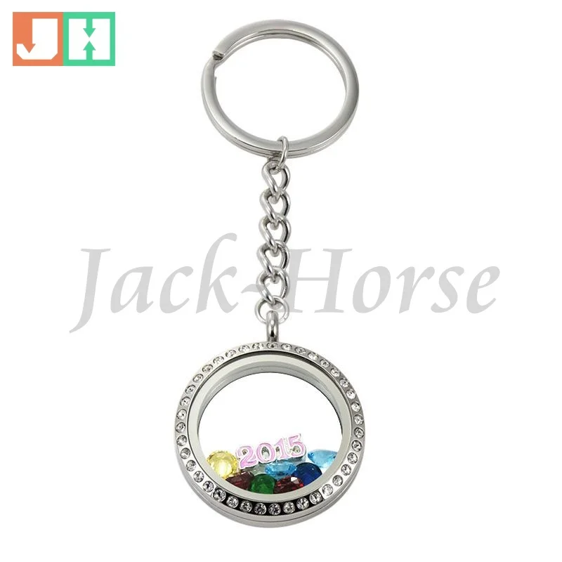 

30mm stainless steel living memory crystal locket keychain