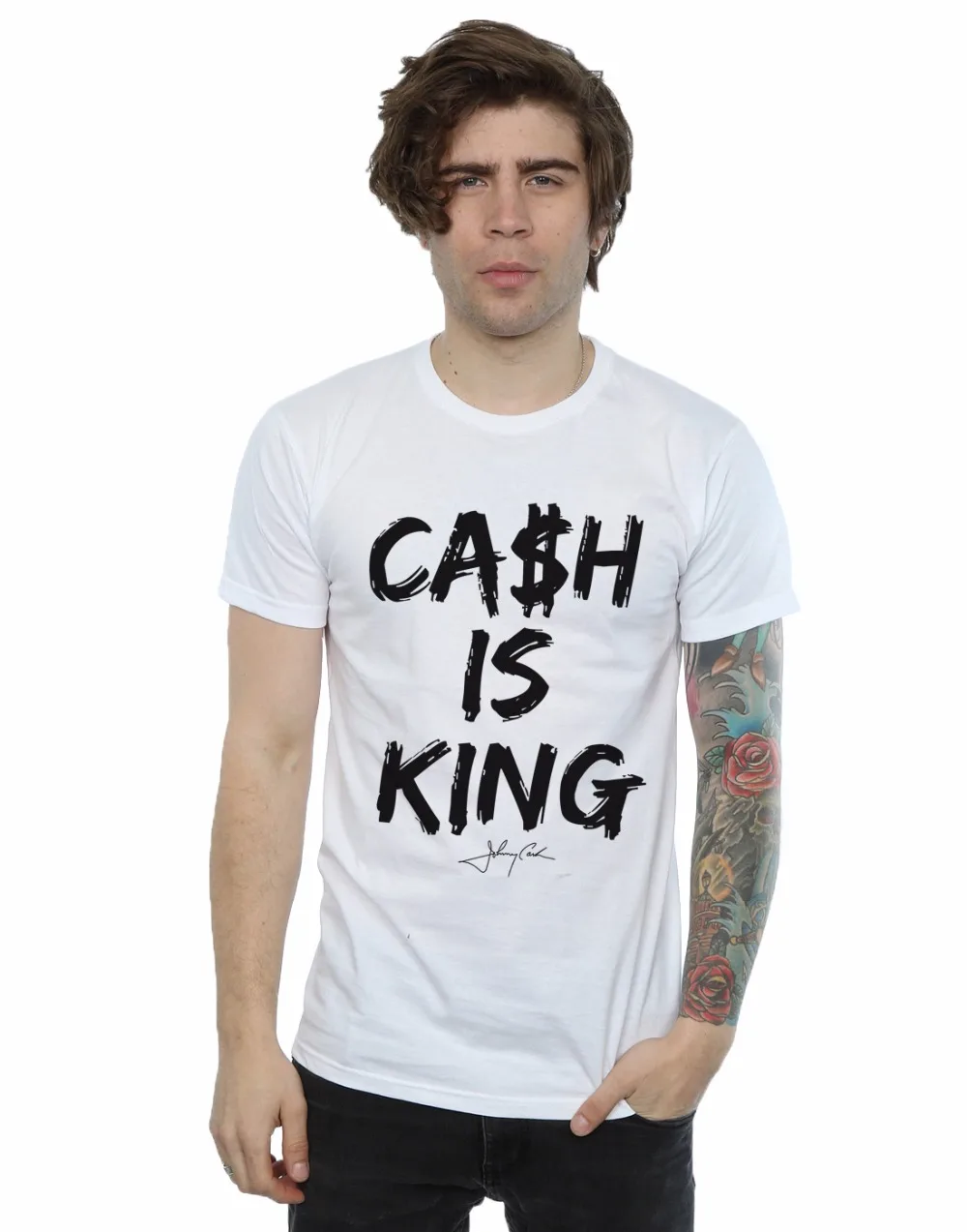 Brand Cotton men T-Shirt Shirt Men Johnny Cash Men's Cash Is King T Shirt maker O-Neck Short-Sleeved Slim Fit Striped Tees