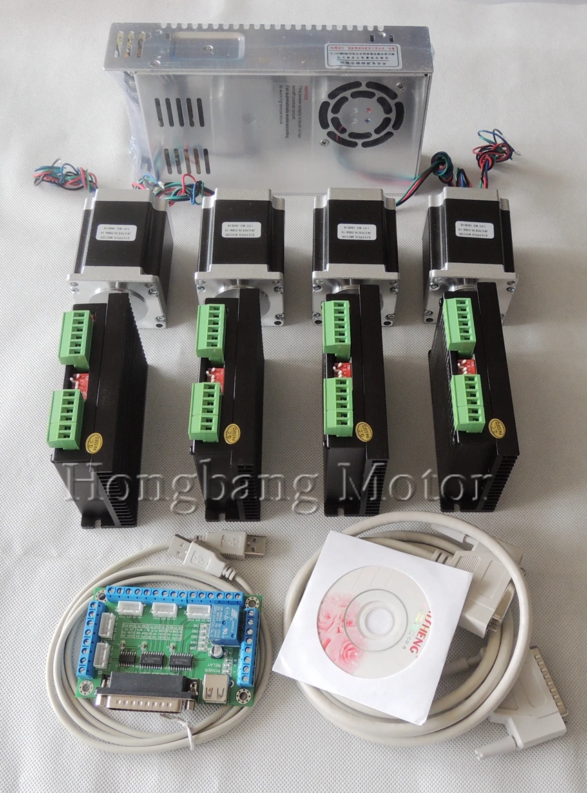 Ship from EU, CNC Router 4 Axis kit, 4pcs TB6600 stepper motor driver+breakout board+4pcs Nema23 270 Oz-in motor+power supply