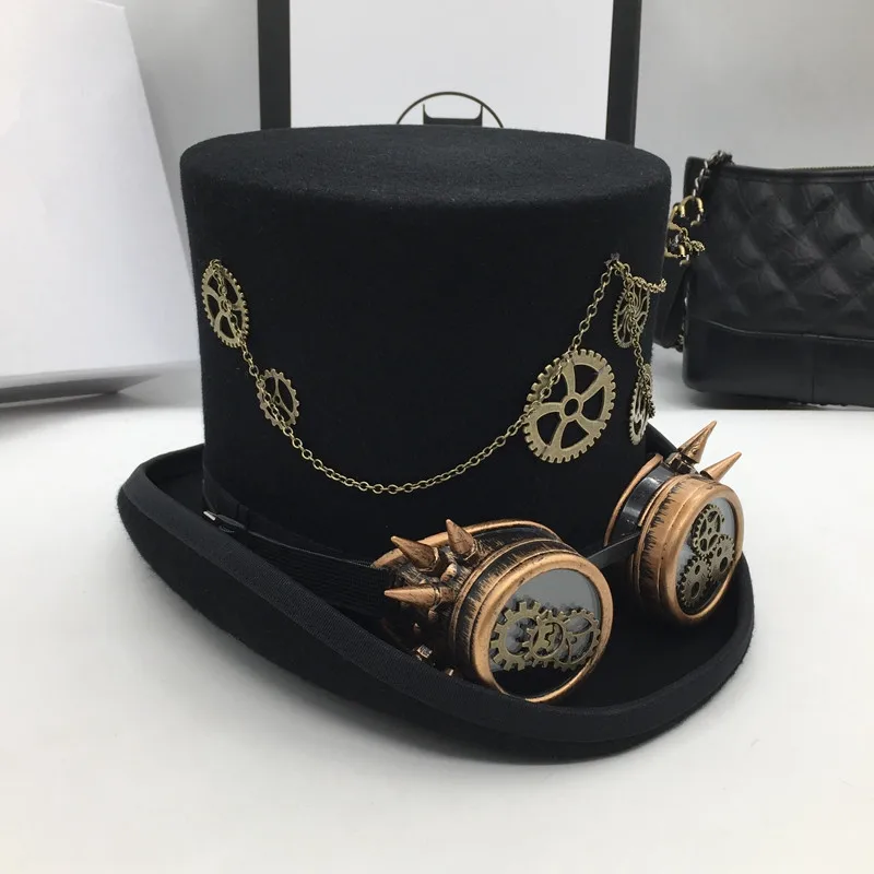 Steam era President gear punk style hat fashion show film performance of wool top hat for men and women Fedoras