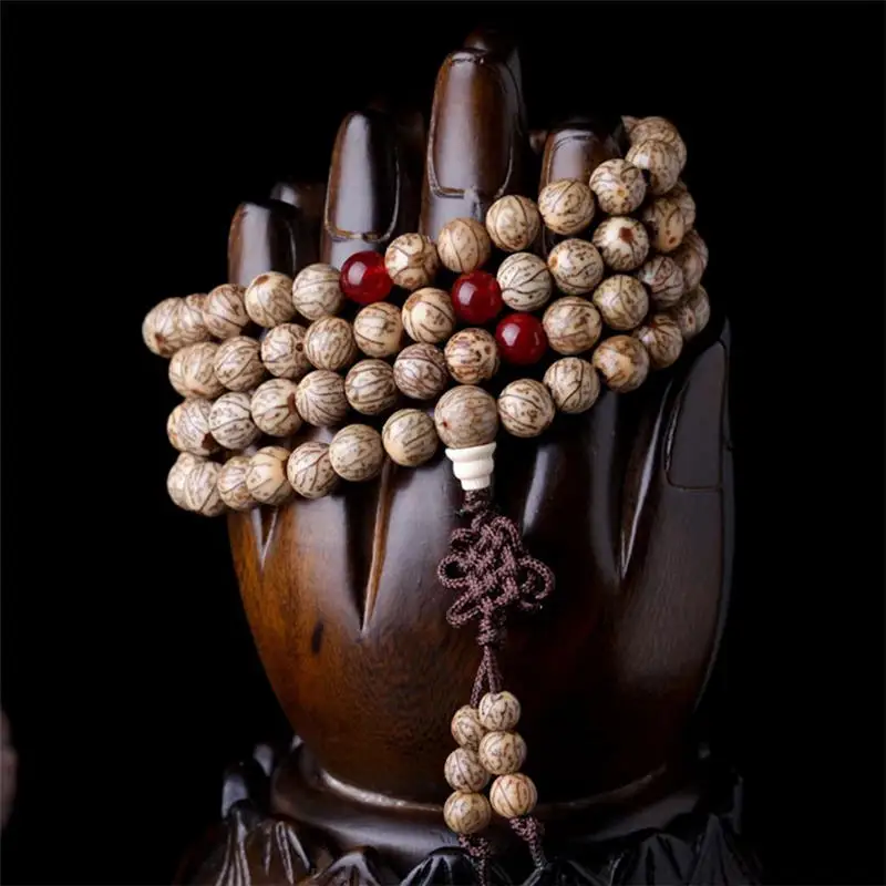 Natural Pattern Line Bodhi Beads 108PCS Prayer Meditation Mala Bracelet Buddhism Rosary BRO655