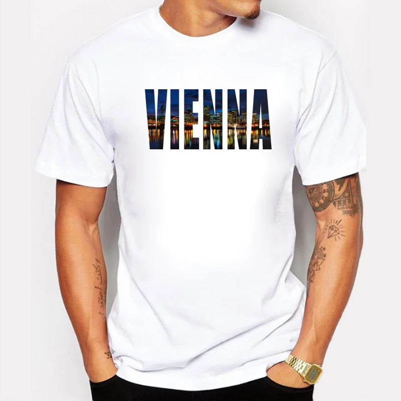 World Music Capital Vienna Design Prints  Men T Shirts Brand Clothing Men Tee Shirt Tops Summer Cotton Fitness T-shirts