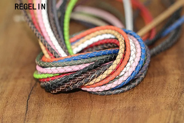 REGELIN 2Meter MuiltColor 3mm Round Genuine Braided Leather Jewelry Cord Cow leather Rope DIY Fashion Necklace Bracelet Findings