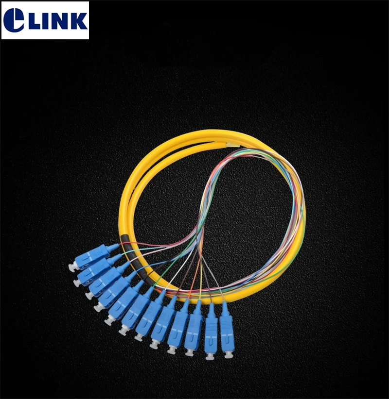 SC/UPC Pigtail 12 core 1.5M fanout optical fibre cable SM simplex 12 core Optical pigtail cord cable 12 core color factory ELINK