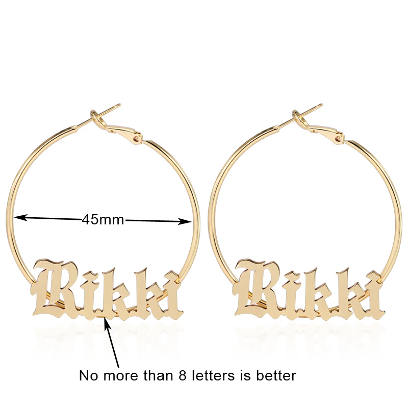 3umeter nome brinco velho inglês nome personalizado grande hoop earing jóias bonito de aço inoxidável para bff mulher presente de natal para as mulheres