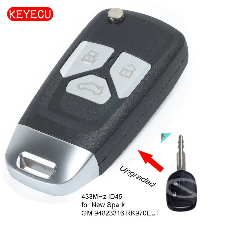 

Обновленный флип-модуль Keyecu с 3 кнопками, 433 МГц, чип ID46 для Chevrolet New Spark PN: GM94823316 rk970тело