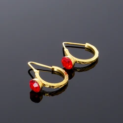 1.5CM Gold Color Earring Ethopian BIG Red Stone Jewelry African Women Wedding Gift,Hebasha Middle East Decoration for Ears