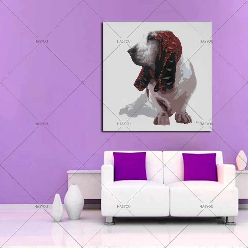 

100% Hand Painted Oil Painting Animal Cute Dog Lovely Animal Picture Art work for Home Decoration Christmas Gift Unique Gift Art