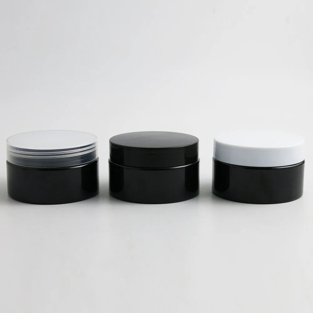 

24pcs/lot 100g Empty Black Cream Jars with Lids Screw Tin 100ml Plastic Round Pot Jars Cosmetic Container