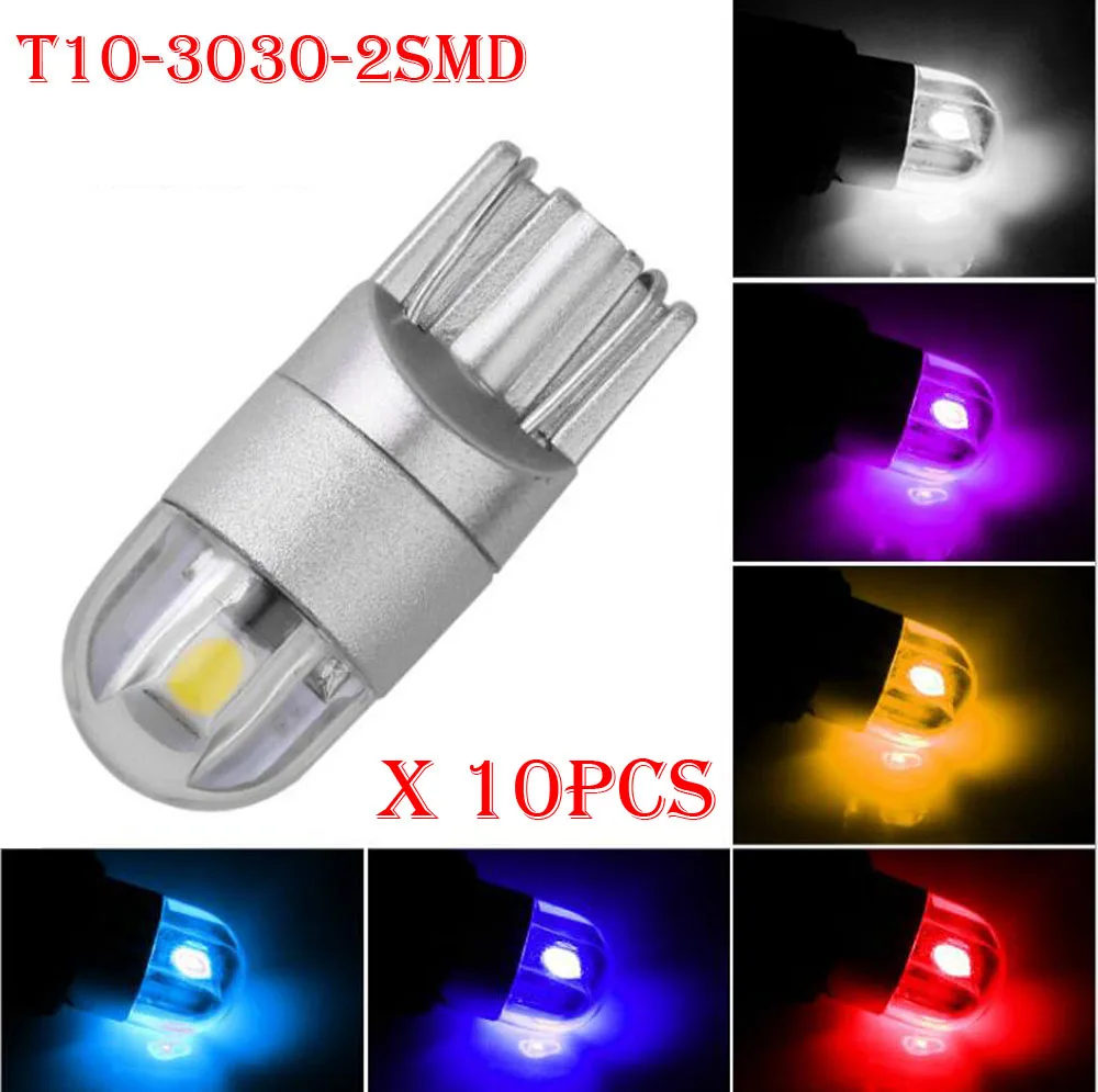 10PCS Car Styling T10 3030 2SMD LED Bulbs W5W 194 168 Auto Car Lamps  Turn Side License Plate Parking Fog Clearance Light 12/24V