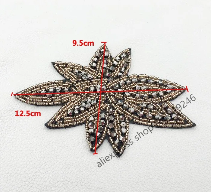 4pcs/lot fashion hand-made beaded flower applique with hunging gun brown beads for coat women dress garment bags hair decoration