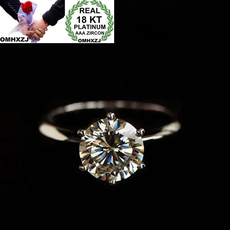 OMHXZJ Wholesale European Fashion Woman Man Party Wedding Gift Simple Round AAA Zircon 18KT White Gold Rose Gold Ring RR491