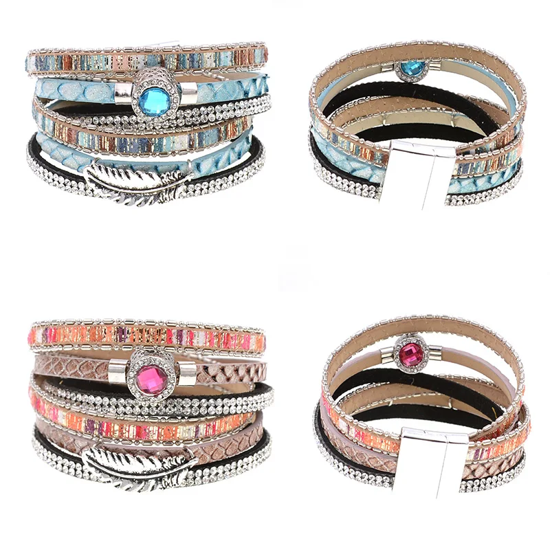 WELLMORE  leather bracelets wrap bracelets Bohemian bracelets&bangles for women Christmas gift jewelry wholesale