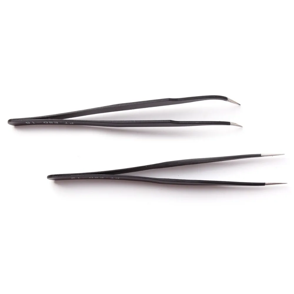 Professional Eyelash Extension Tweezers Black Stainless Steel Anti-Static False Eyelash Tweezer Excellent Closure Makeup Tool