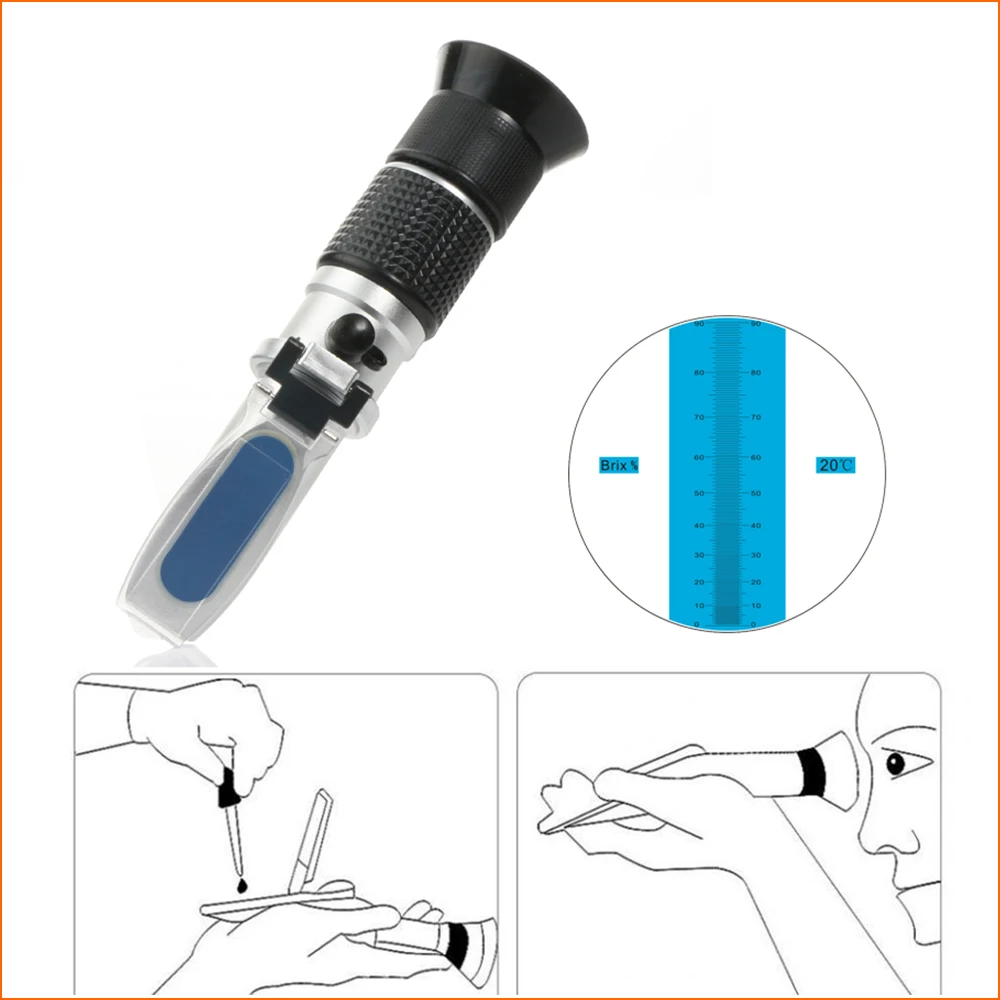 RZ Refractometer Sugar Meter 0-90% Brix RHB-90ATC Handheld Brewing Auto Refractometer Fruit Sauce Meter Sugar Refractomer