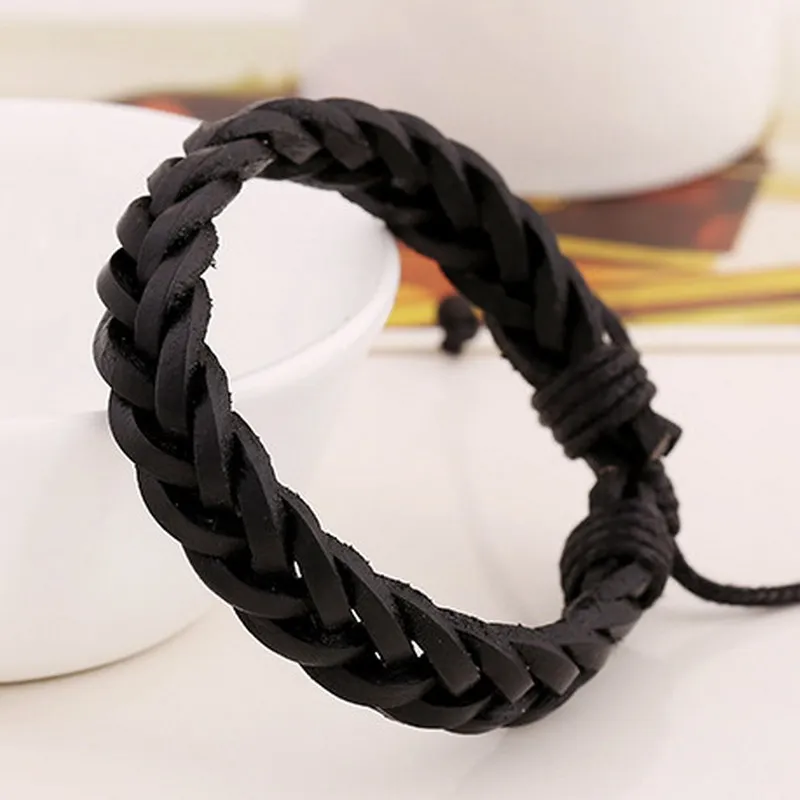 SHAOJIA Vintage Bracelet Handmade Woven Elegant Brown Leather Bracelets & Bangles For Women Men Jewelry Fashion Accessory