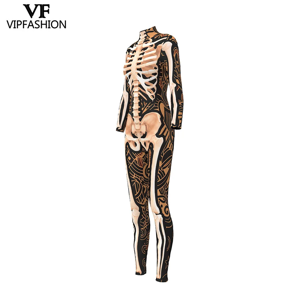 VIP MODE Halloween Cosplay Kostüm Für Frauen Skeleton 3D Gedruckt Catsuit Lange Ärmeln Dünne Overalls Zentai Anzüge