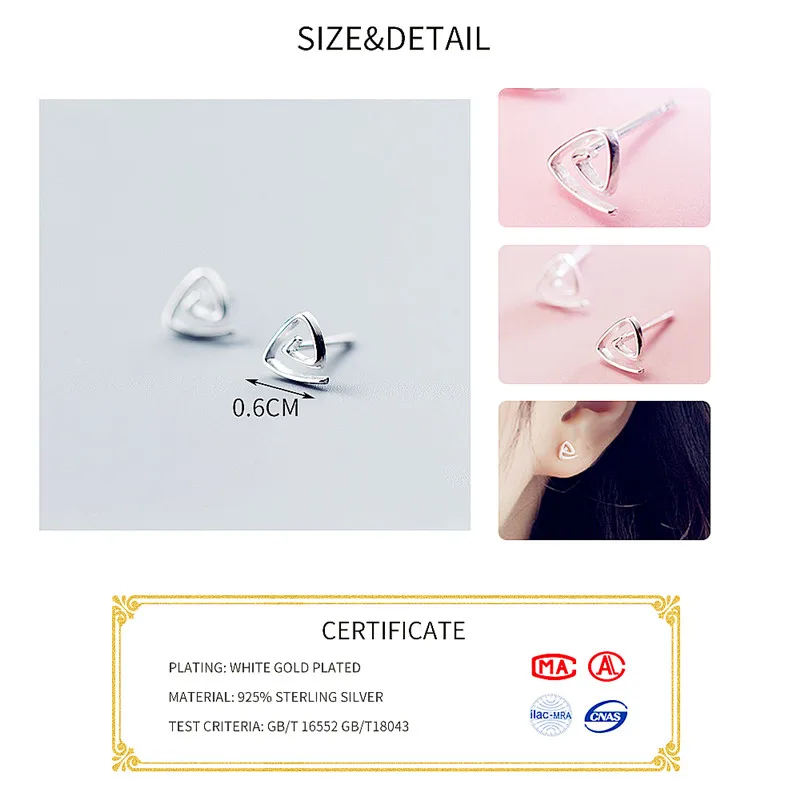 SOFTPIG Punk Geometric spiral  Mini Hollow TRiangle Stud Earrings Real 925 Sterling Silver For Women Birthday Party Fine Jewelry