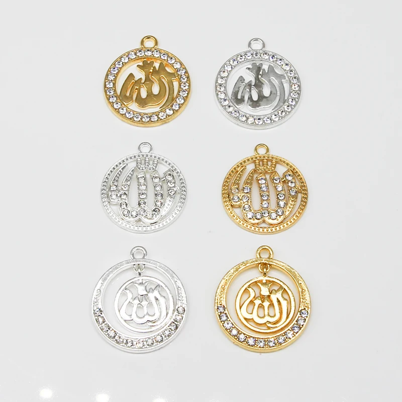 6PCS Wholesale Religion Muslim Islam Allah Glamour Rhinestone Pendant Necklace Bracelet DIY Jewelry Making Handmade