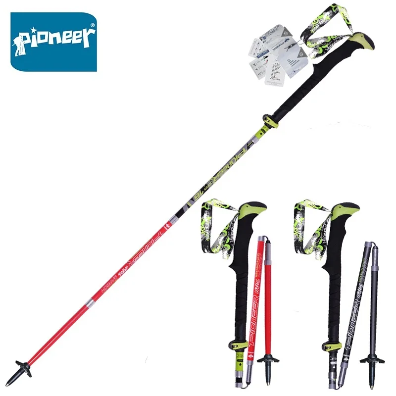 Pioneer Carbon Fiber Trekking Poles Ultralight Folding Collapsible Trail Running Hiking Walking Sticks Lightweight Canes 115cm