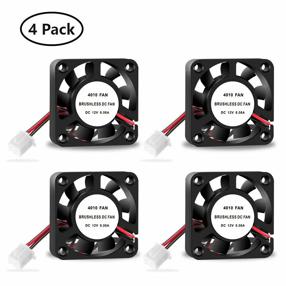 4PCS 3D Printer Cooling Fan, 40x 40x10mm Oil Bearing Cooling Fan with 2 Pin Terminal for Hotend Extruder Heatsinks Makerbot MK7