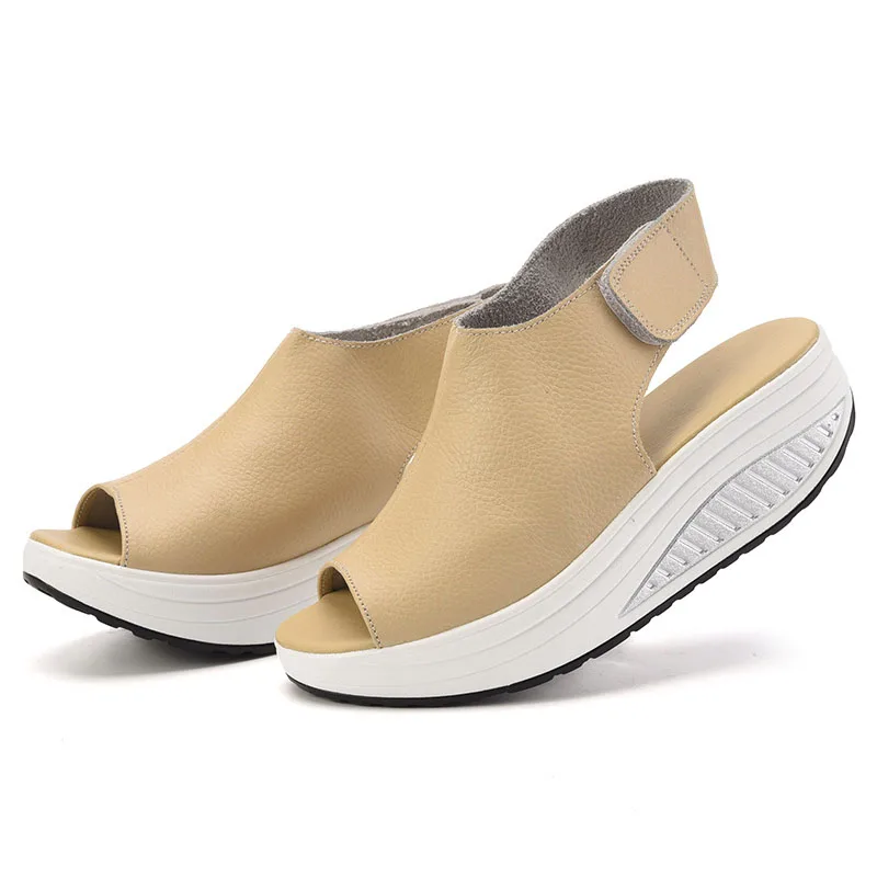 Marka kobiety buty letnie kobiety sandały Casual Peep Toe Swing buty Lady sandały na koturnie z wysokim obcasem buty spacerowe kobieta prezent