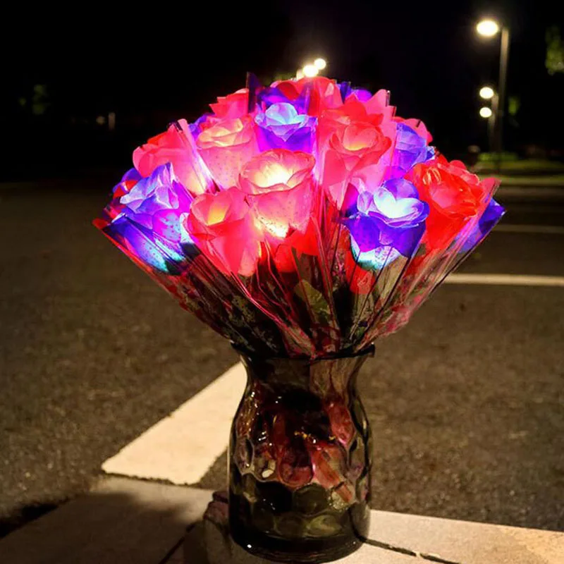 

600pcs 28.5cm LED Romantic Rose Flower Light Up In The Dark Wedding Party Decoration Great Gifts For Girlfriend ZA4971