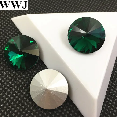 Green Zircon Color Rivoli Crystal Fancy Stone Point Back Glass Stone For Jewelry Making 6mm 8mm 10mm 12mm 14mm 16mm 18mm