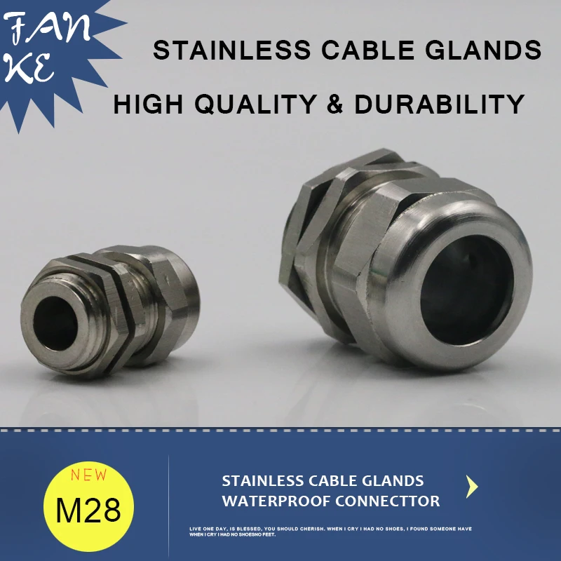 1piece M28*1.5 Cable Gland Stainless Steel Wire Rope Connector IP68 Cord Grips and Strain Relief Fittings For 13-18mm