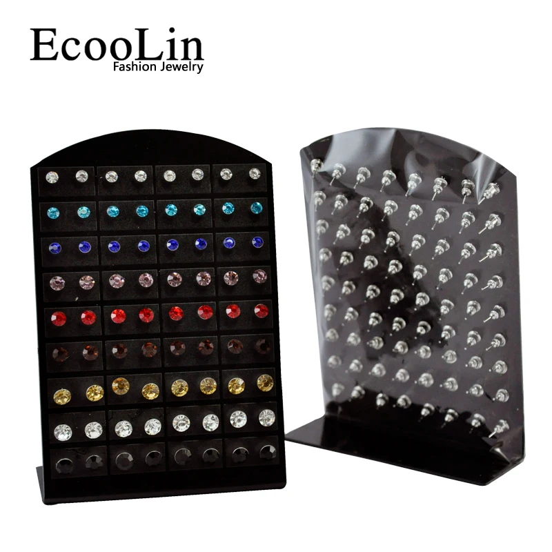 One Card 36Pairs Fashion Stainless Steel Multicolor Rhinestone Stud Earrings Wholesale Women Jewelry Lots LB286