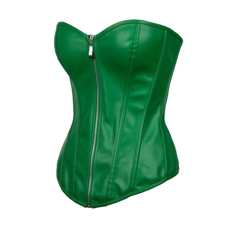 S-6XL Green Corsets Sexy Women\'s Plus Size Corsets Leather Corset Zipper Steampunk Corselet Waist Trainer Corselet Clothing