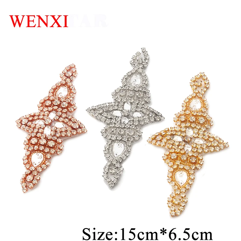 

WENXI 30PCS Wholesale Handmade Rose Gold Rhinestones Appliques Sewing On For Dress Sash DIY Bridal Accessories WX901