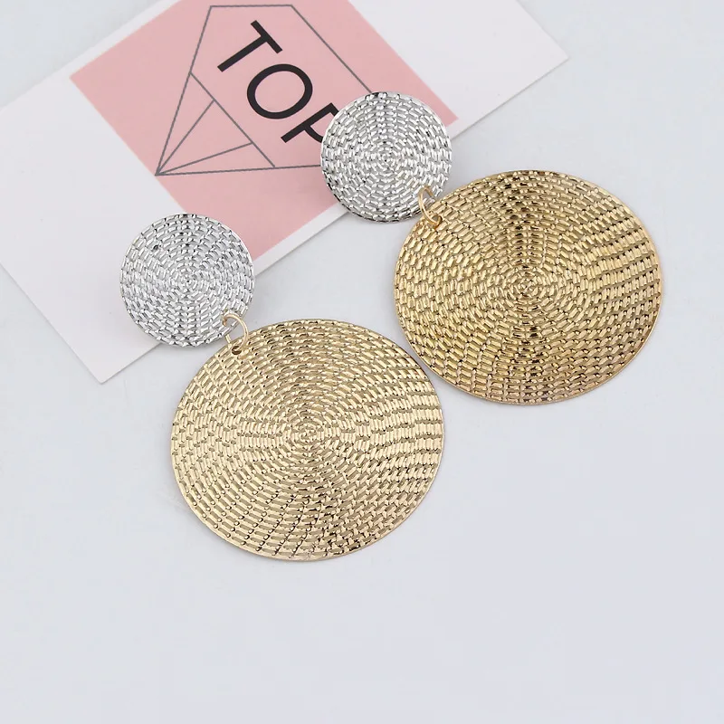 Shiny Golden Color Double Round Circle clip Earrings For Women Elegant Fashion Statement Earrings Wholesale Jewelry