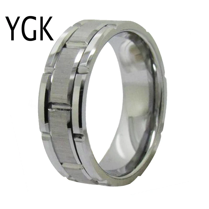 YGK Wedding Jewelry Lover's Ring Facet and Grooved Silver Tungsten Ring Men's Bridegroom Wedding Engagement Anniversary Ring