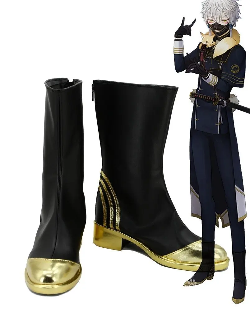 Nakigitsune Cosplay Touken Ranbu Online Game Nakigitsune Cosplay Boots Black Shoes Custom Made