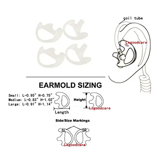 100pcs Silicone earloop Earmolds molde orelha para fones de ouvido tubo de ar acústico, rádio bidirecional auricular, walkie talkie auscultadores clara
