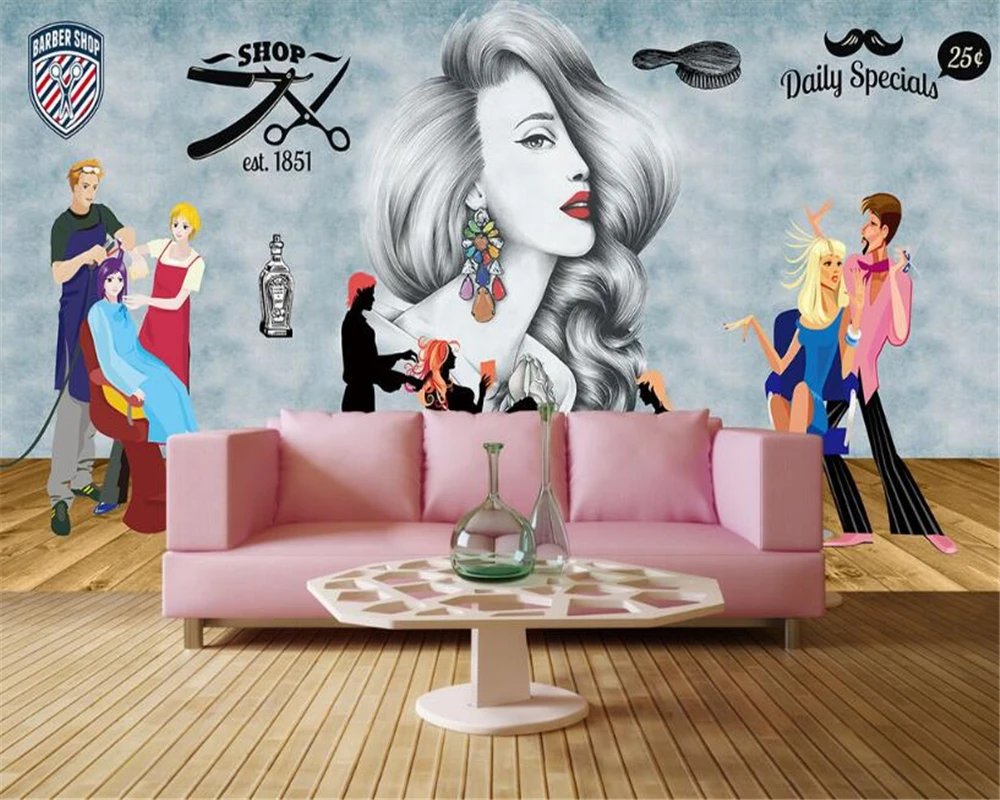 

beibehang HD Interior Decor Wallpaper Modern Fashion Hand Painted Beauty Barber Shop Tooling wall papers home decor papier peint