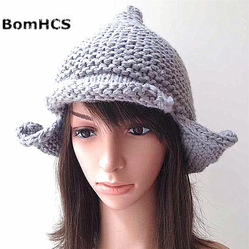 BomHCS 100% Handmade Crimping Ear Muff Spire Knitted Beanie Pointed Hat Cap Fashion Women Winter Warm Hat