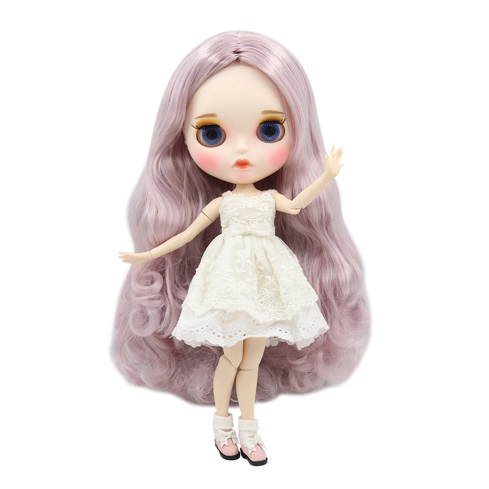 

ICY DBS Blyth Doll white skin beautiful purple mixed color curls 1/6 JOINT body new matte face with eyebrows Lip gloss DIY toy