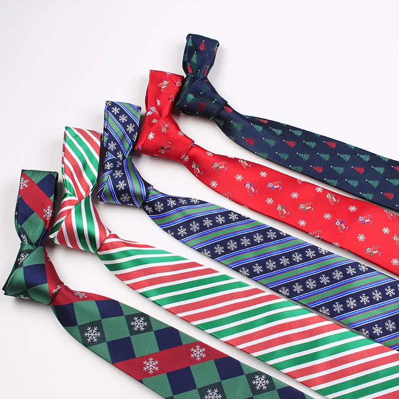 RBOCOTT 2017 Christmas Tie 7.5cm Plaid Neck Ties Men's Fashion Striped Tie Novelty Christmas Tree Snowflake Necktie For Men Gift