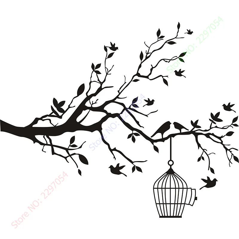 Hot Sale Tree Branch with bird cage wall stickers wall decal mural home decoration