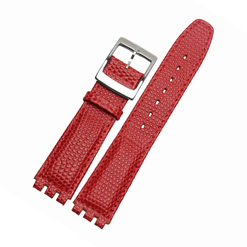 High Quality Waterproof Genuine Leather Watch Band 17mm Croco Pattern Black Brown White Strap For Swatch